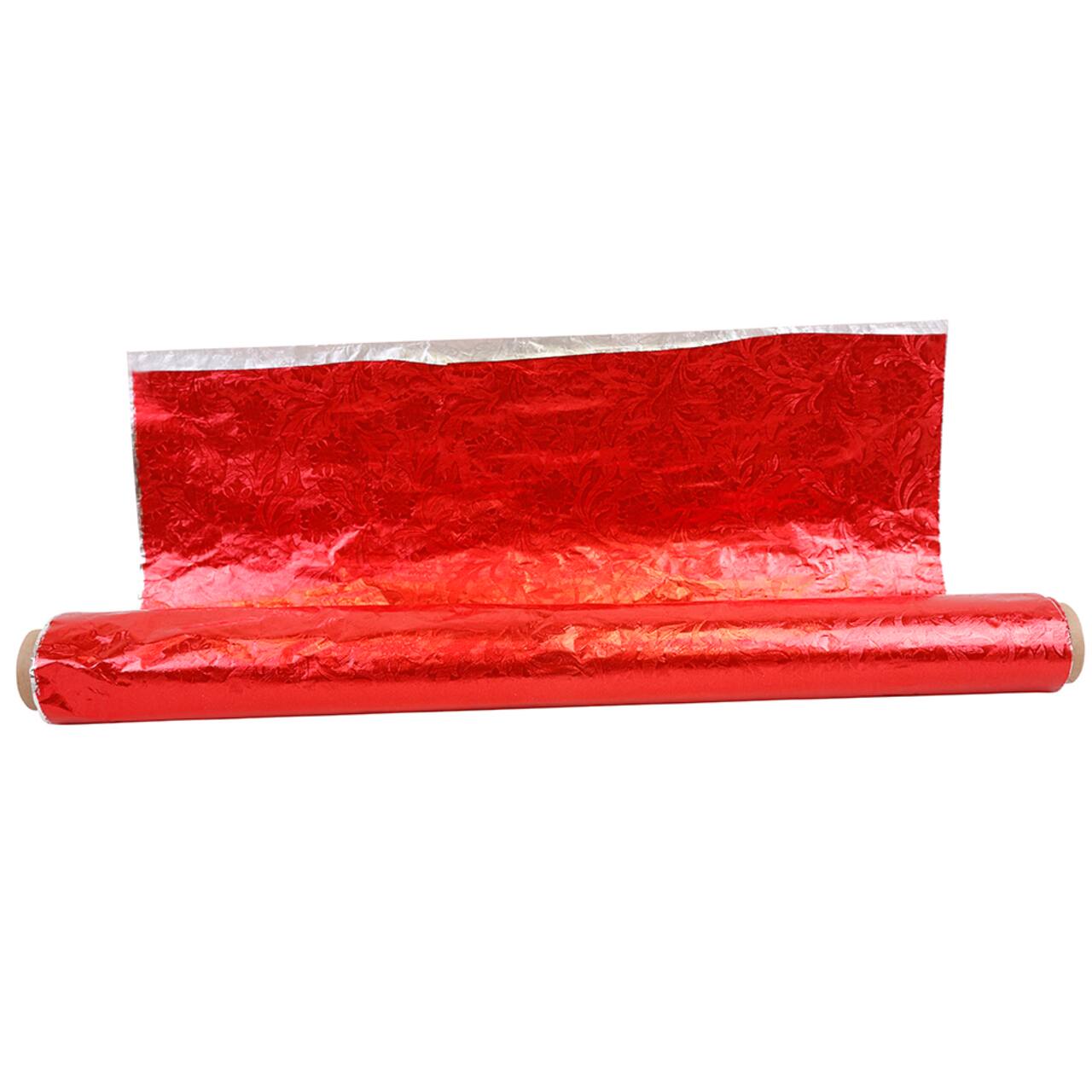 JAM Paper Embossed Floral Foil Wrapping Paper, 20" x 50ft.